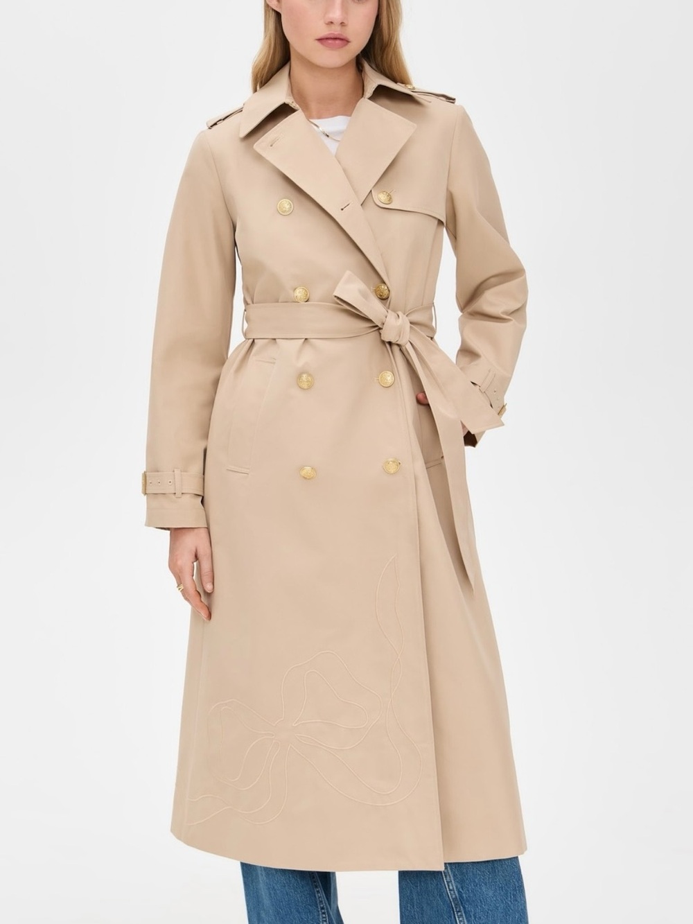 LoveShackFancy NWT Thiel Jacket Bow Embroidered Trench Coat $695 Retail